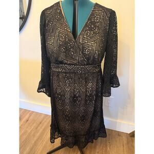 Emma & Michele Black Lace Bell Sleeve Dress Size 2X